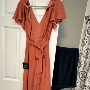 Rave Reviews Rusty Rose Flutter Sleeve Wide-Leg Jumpsuit